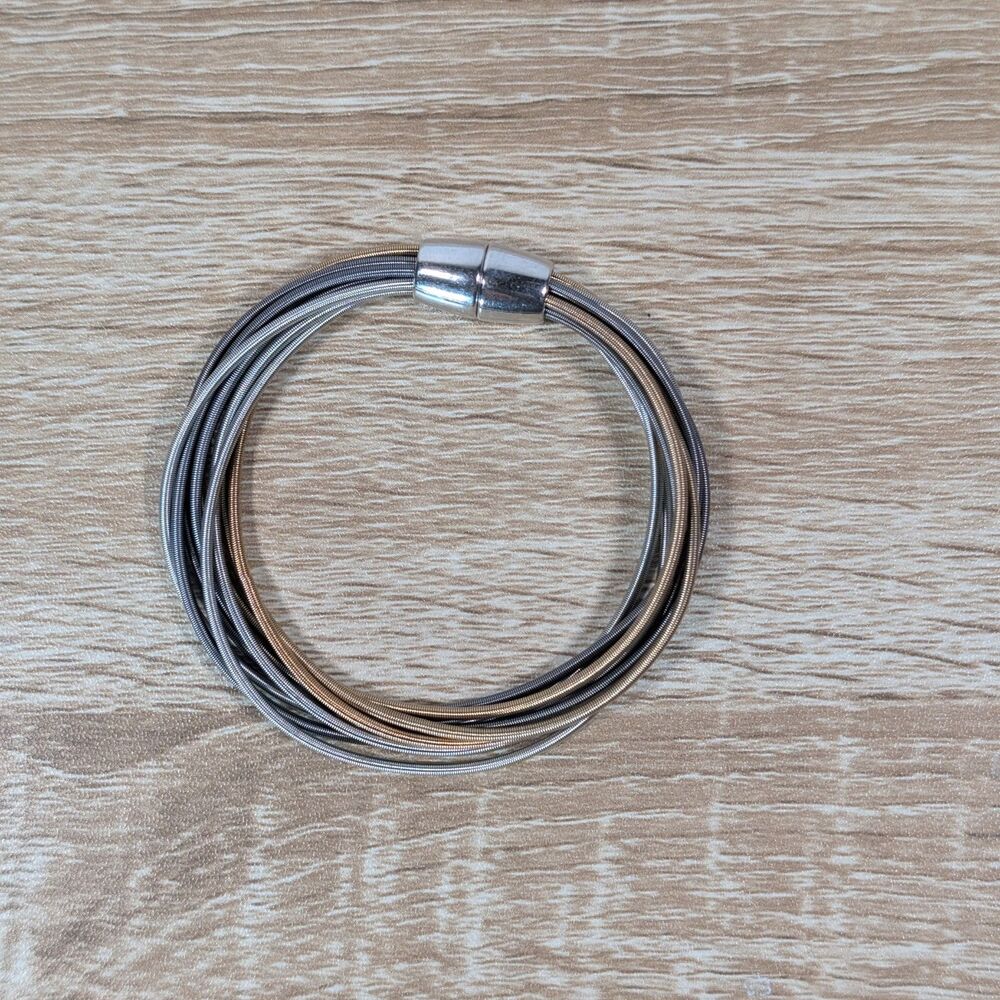 Multi Strand Silver Tone Magnetic Bracelet Layered Wire Cuff